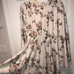 High neck, flare long sleeve cherry blossom dress